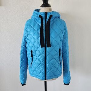 Calvin Klein Quilted Down Blend Hooded Jacket - Vibrant Electric Blue Size Large